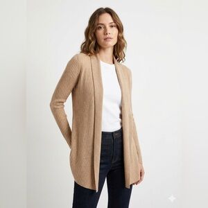 J. McLaughlin Ella 100% Cashmere Ribbed Cardigan Sweater in Oatmeal